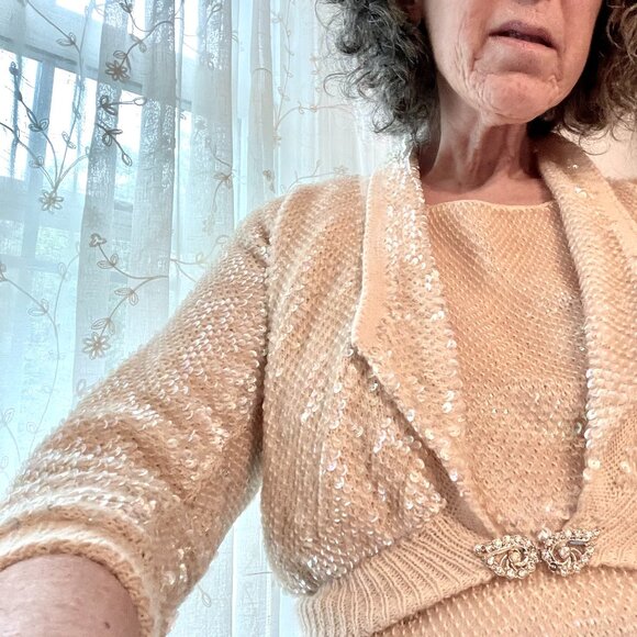 Handmade vintage sequin sweater set, shrug and shell - Picture 3 of 10